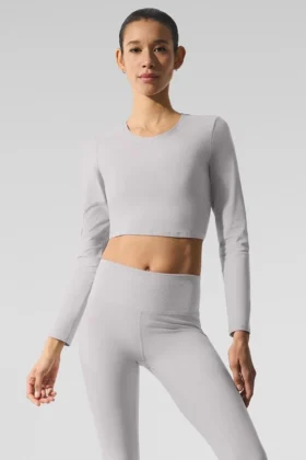 Vasket Alosoft Crop Finesse langermet - Grey Sky Wash