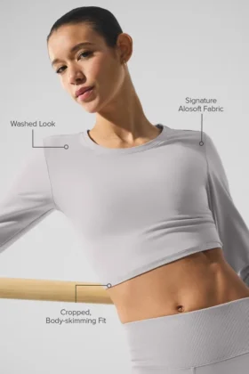 Vasket Alosoft Crop Finesse langermet – Grey Sky Wash