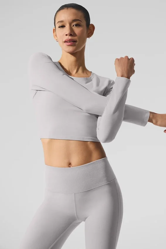 Vasket Alosoft Crop Finesse langermet - Grey Sky Wash