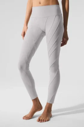Vasket High-Waist Alosoft-legging med Sunray-mønster – Grey Sky Wash