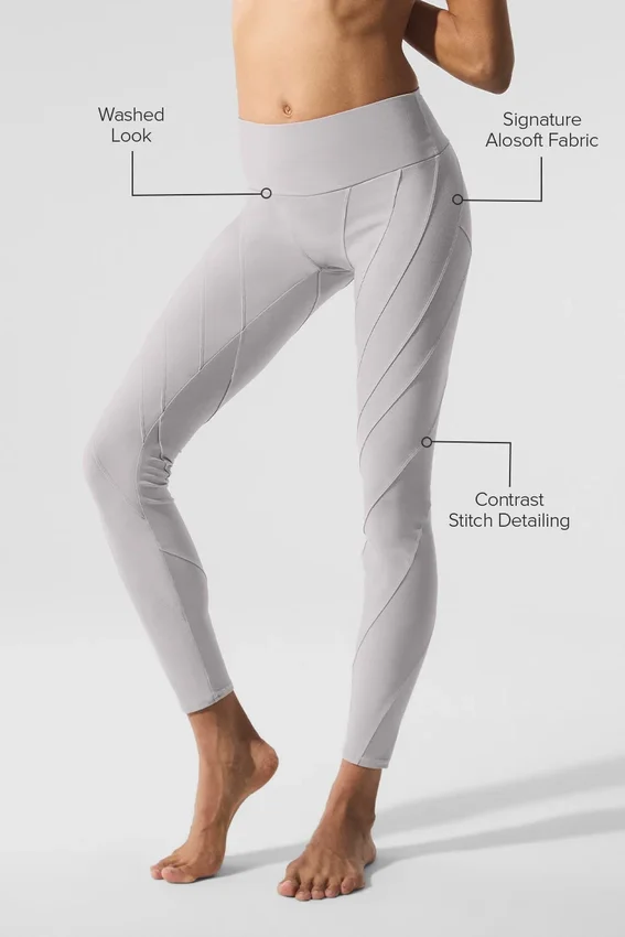 Vasket High-Waist Alosoft-legging med Sunray-mønster – Grey Sky Wash