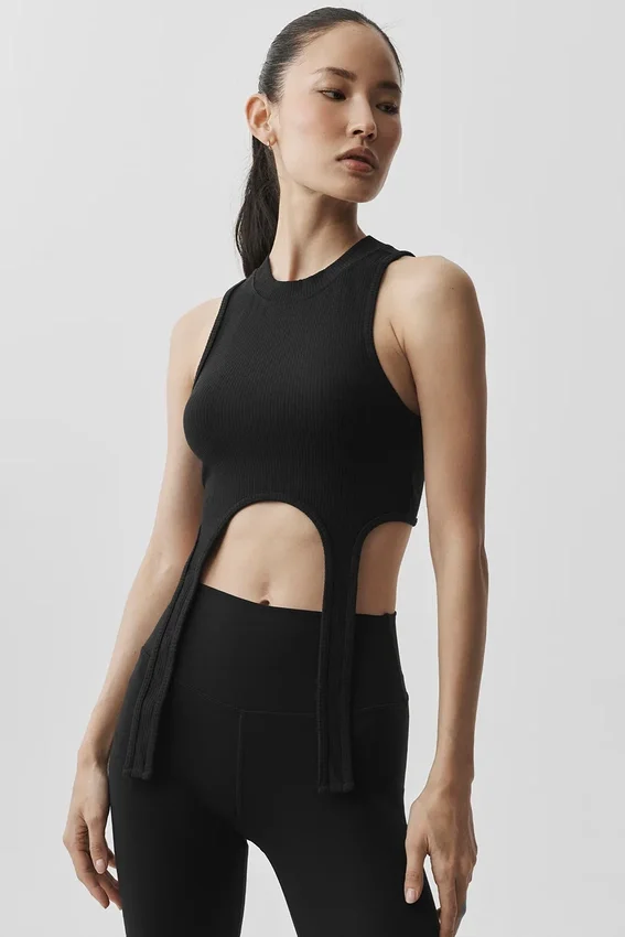 Velvære Rib Flaunt Tank – Svart