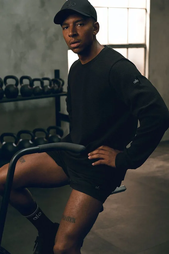 Waffle Lounge langermet T-skjorte – svart