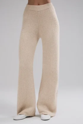 Winter Magic Cashmere Wide Leg Bukser – Birch Heather