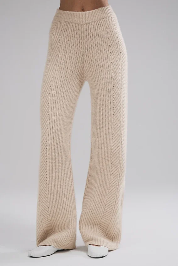 Winter Magic Cashmere Wide Leg Bukser – Birch Heather