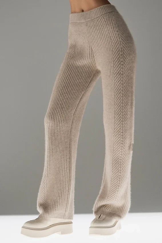 Winter Magic kashmirbukser med vid benvidde – Flax Heather