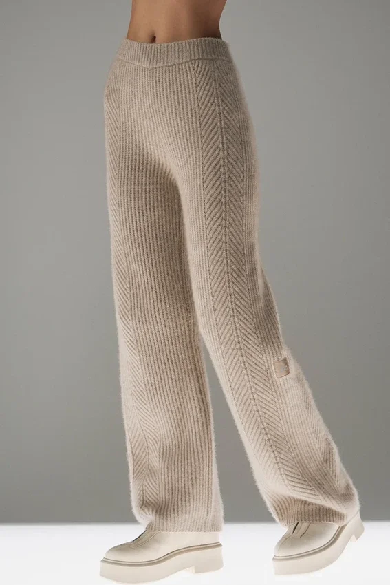 Winter Magic kashmirbukser med vid benvidde – Flax Heather