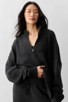 Wool Cashmere New Class 1/4 Zip-gensere – svart