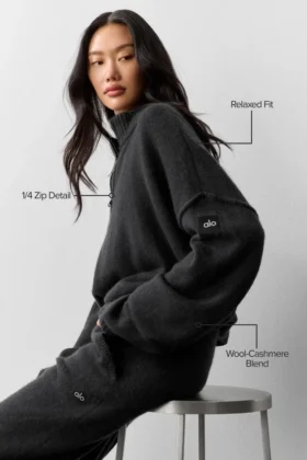 Wool Cashmere New Class 1/4 Zip-gensere – svart