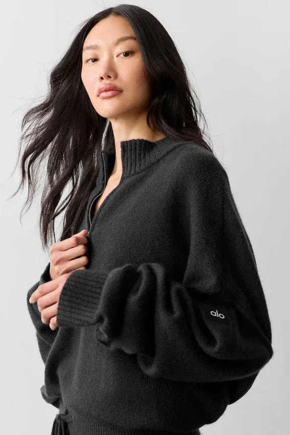 Wool Cashmere New Class 1/4 Zip-gensere – svart