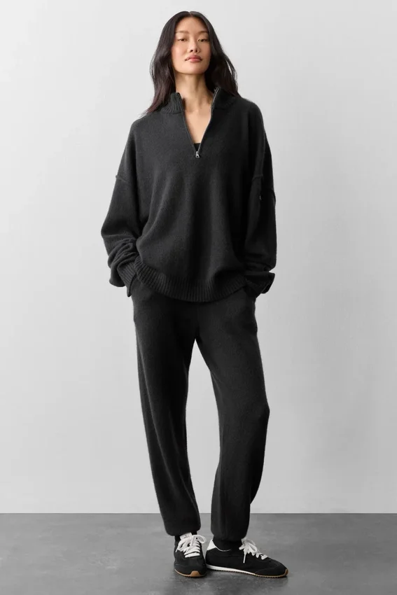 Wool Cashmere New Class 1/4 Zip-gensere – svart