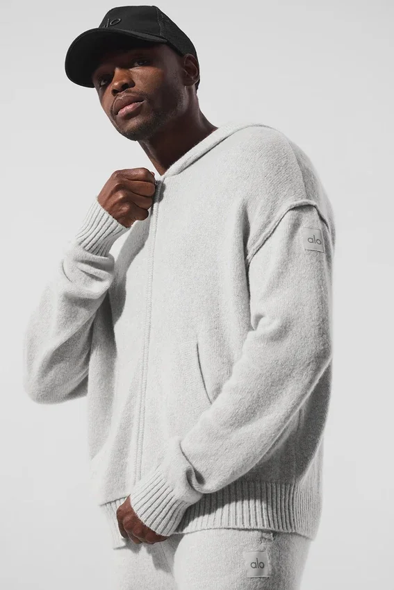 Wool Cashmere New Class Full Zip Hettegensere – Pearl Grey Heather
