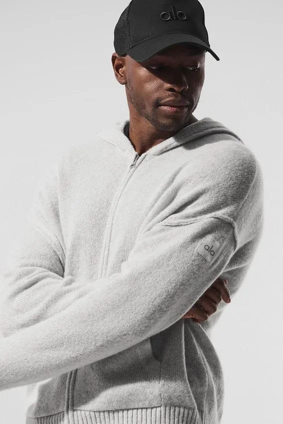 Wool Cashmere New Class Full Zip Hettegensere – Pearl Grey Heather