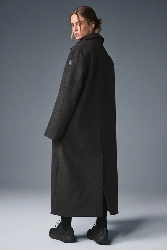 Wool Metro Long Coat – Mørk grå melert