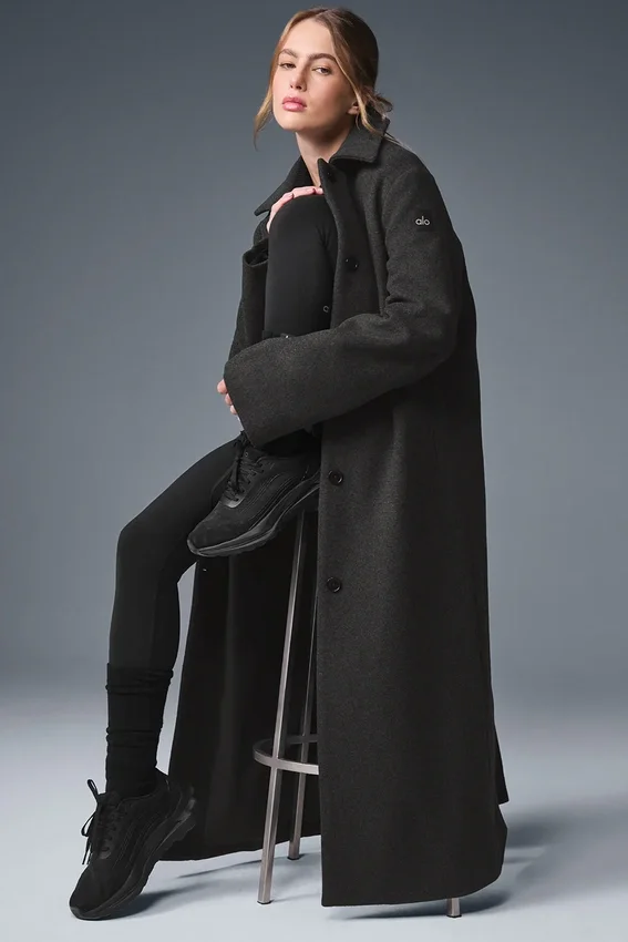 Wool Metro Long Coat – Mørk grå melert