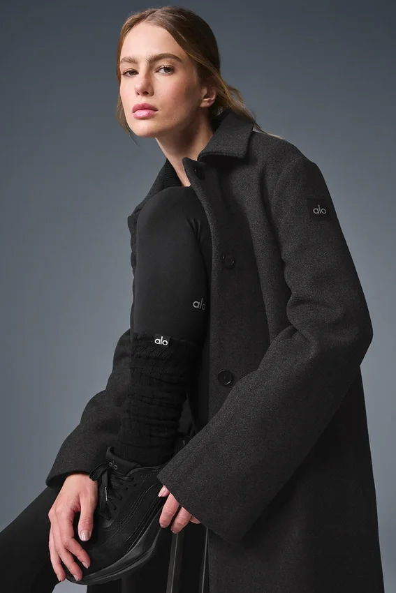 Wool Metro Long Coat – Mørk grå melert